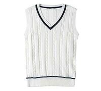 Dawwoti Men Women Sweater Vests Sleeveless Tank Top Cotton Classic Knitted Striped Jumpers Christmas Jumpers White