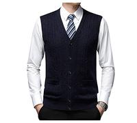 Dawwoti Mens Knitted Sleeveless Jumpers Wool Blend Front Button Cardigan Vest Twist Cable Knitwear Tank