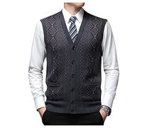 Dawwoti Mens Knitted Sleeveless Jumpers Woolen Blend Business Plaid Sweater Cardigan Gilets V Neck Tank