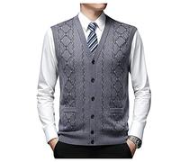 Dawwoti Mens Knitted Sleeveless Jumpers Woolen Blend Business Plaid Sweater Cardigan Gilets V Neck Tank