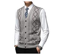 Dawwoti Mens Knitted Sleeveless Jumpers Woolen Blend Business Plaid Sweater Cardigan Gilets V Neck Tank