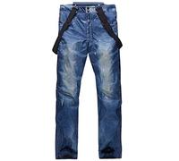 Dawwoti Men's Skiing Pants with Braces, Windproof Waterproof Thick Hiking Pants Stuffing Cotton Snow Pants for Boys Snowboarding Camping Thermal Durable Golf Travel Pant
