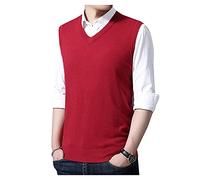 Dawwoti Men's Sleeveless Knitted Sweater Classic V Neck Jumpers Gilets Business Solid Color Knitwear Tank