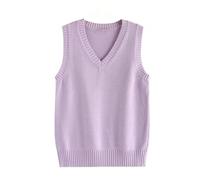 Dawwoti Women Knitted Sweater Vests Sleeveless Jumpers Cotton Tank Top Basic Knitwear Purple