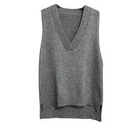 Dawwoti Women V Neck Sweater Vest Sleeveless Jumpers Sweatshirt Layered Knit Gilets Waistcoat Top (Gray)