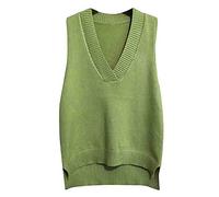 Dawwoti Women V Neck Sweater Vest Sleeveless Jumpers Sweatshirt Layered Knit Gilets Waistcoat Top (One Size UK-12 Green)