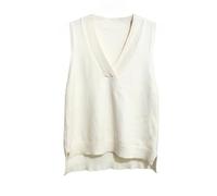Dawwoti Women V Neck Sweater Vest Sleeveless Jumpers Sweatshirt Layered Knit Gilets Waistcoat Top (UK, Alpha, One Size, Regular, Regular, White)