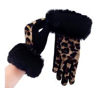 Dawwoti Women's Suede Gloves Leopard Print Gloves Touch Screen Glove Elastic Fur Cuffs Winter Thermal Glove