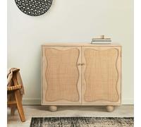 Dax Scalloped Rattan & Mango Wood 2 Door Cabinet light wood