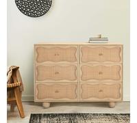 Dax Scalloped Rattan & Mango Wood 6 Drawer Chest light wood