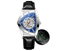 DAXIAOYU Automatic Triangle Mechanical Watches for Men Punk Rap Style Stainless Steel Luminous Life Waterproof Man Wrist Watch, Leather-Blue, Luxury