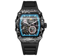DAXIAOYU Fashion Flywheel Sports Watches for Men Automatic Mechanical Watch Luxury Luminous Wristwatch Moon Phase Tonneau Clock, Black Blue, Sports