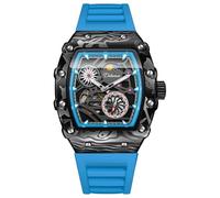 DAXIAOYU Fashion Flywheel Sports Watches for Men Automatic Mechanical Watch Luxury Luminous Wristwatch Moon Phase Tonneau Clock, Blue, Sports