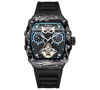 DAXIAOYU Fashion Owl Skeleton Automatic Watch for Men Tourbillon Mechanical Wristwatch Luminous Moon Phase Rubber Strap Sports Business Watches, black blue, Luxury