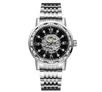 DAXIAOYU Luxury Men's Skeleton Watch Diamond Dial Black Gold Automatic Mechanical Watch for Men Self-Winding Minimalist Design Wrist Watch Waterproof Stainless Steel Male Wristwatch
