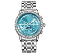 DAXIAOYU Men's Fashion Gemstone Bezel Automatic Mechanical Watch Moon Phase Stainless Steel Luxury Wristwatch Waterproof Luminous W alendar Display Watches, Blue, Luxury