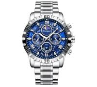 DAXIAOYU Men's Luxury Military Quartz Watch Casual Sport Man Starry Elements Designed Dial Wristwatch Waterproof Luminous Chronograph Stainless Steel Men Watches, silver blue, Modern