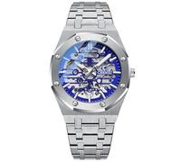 DAXIAOYU Men's Watches Automatic Mechanical Watch Luminous with Stainless Steel Strap Skeleton Military Wristwatch, Blue, Luxury