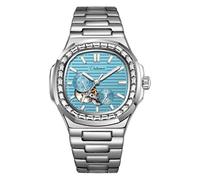DAXIAOYU Zirconia Diamonds Bezel Men's Casual Sky Blue Wrist Watches Skeleton Automatic Mechanical Sports Watch Multifunctional Waterproof Luxury Clock