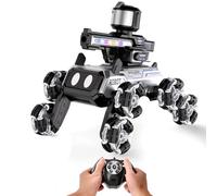 Daxiongmao Remote Control Robot Dog Toys for Kids, Stunt RC Cars with LED Eyes & Gesture Control, Water-Shooting Turret & RGB Lights, Boys Girls Birthday Gift (Black-V)