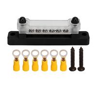 DAXJEROL 6 Terminal Bus Bar with Cover 48V 150A 2 Studs Power Distribution Block, Marine Grade Plated Brass Junction Post for Car Boat RV Yacht Electrical Systems (Black)