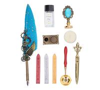 DAXJEROL Vintage Quill Pen and Ink Set with Sealing Wax Stamp Kit, Calligraphy Pen for Letter Writing Envelope DIY Craft, Includes Nibs Spoon Candle (Lake Blue)