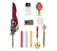 DAXJEROL Vintage Quill Pen and Ink Set with Sealing Wax Stamp Kit, Calligraphy Pen for Letter Writing Envelope DIY Craft, Includes Nibs Spoon Candle (Wine Red)
