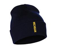 Daxton Vertical USA Cities Cuffed Beanie Winter Knit Hat Skully Cap, Michigan Navy Gold, One size