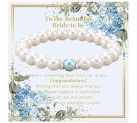 Daxtril Something Blue Gift for Bride, Bridal Shower Gifts for Bride to be White Pearl Bracelet, Meaningful Gift Card Party Wedding Accessories