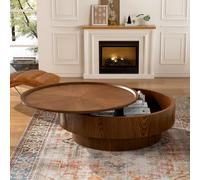DAXUESEH Modern Drum Storage Coffee Table, Handcrafted Solid Wood Round Accent Table with Storage, Stylish Centerpiece Circle Center Tables for Contemporary Living Spaces