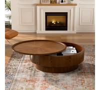 DAXUESEH Modern Drum Storage Coffee Table, Handcrafted Solid Wood Round Accent Table with Storage, Stylish Centerpiece Circle Center Tables for Contemporary Living Spaces
