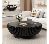 DAXUESEH Modern Fluted Drum Coffee Table, Handcrafted Solid Wood Round Storage Accent Table, Drum Circle Cocktail Center Tea Tables for Living Room Apartment Small Space, Easy Assemble