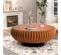 DAXUESEH Round Drum Coffee Table Round Fluted Coffee Table Modern Unique Coffee Tables Pedestal End Table for Living Room Small Space,brown