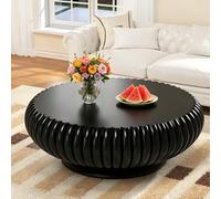 DAXUESEH Round Drum Coffee Table Round Fluted Coffee Table Modern Unique Coffee Tables Pedestal End Table for Living Room Small Space,black