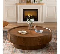DAXUESEH Round Storage Drum Coffee Table, Circle Cocktail Center Accent Table Modern Wood Round Coffee Tables with Storage, for Living Room Apartment Small Space, Easy Assemble