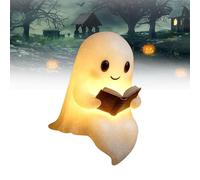 DAXUQIL Halloween Ghost Reading Book LED Night Light, Cute Mini Decoration for Home Garden, Battery Powered Resin Craft Ornament for Halloween Christmas, 10cm x 15cm