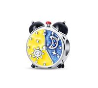Day and Night Alarm Clock Charm 925 Silver Charm Compatible with Pandora Charms, Trollbeads, Chamilia, Biagi and Many Other UK Charm Bracelets.