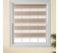 Day and Night Blind No Drill Zebra Stick on Easy Fit Window Roller Shades | Double Layer, 3-in-1 Install, Self Adhesive, No Screw, Light Filtering, Privacy, for Bedroom Kitchen Bathroom Office Door