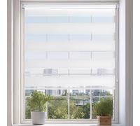 Day and Night Blinds Zebra Blinds No Drill Roller Blinds for Windows Blackout Stick On Self Adhesive Easy Fit Window Blind for Home Bathroom Bedroom Kitchen (White, 80W x 160H cm)