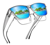 Day and Night Driving Sunglasses for Men and Women, Polarized HD Sunglasses, Anti-Glare, Transparent Grey Frame A13/Blue Mirrored Lenses, A01 Transparent Grey Frame/Blue Mirrored Lens