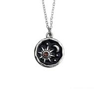 Day and night necklace | celestial sun moon stars sky pendant, unique cosmic astrology engraved round medallion, spiritual mystical astronomy gift