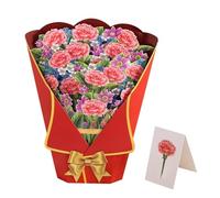 Day Anniversary Tropical Bloom Greeting Card 3D Pops-up Bouquet Paper Flowers(Red B)