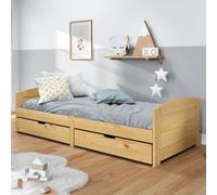 Day Bed 90x200 cm Brown Solid Pinewood 2 Drawers Slatted Guest Sofa Bed Rustic S