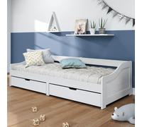 Day Bed 90x200 cm Solid Pinewood White with 2 Underbed Drawers Rustic Slatted UK