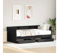 Day Bed Black Engineered Wood 90x200 cm Single with Drawers Matte Finish Storage