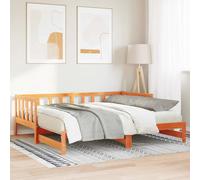 Day Bed Brown Solid Pine 193x184x66cm Modern Frame Trundle Pullout 2-Person