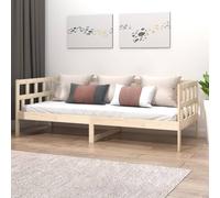Day Bed brown solid pine 90x200 cm rustic wooden sofa bed with slats single