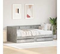 Day Bed Grey Engineered Wood 203x101.5x73cm With Drawer Narrow Twin Slatted Firm
