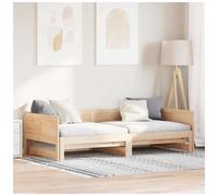 Day Bed Natural Solid Pine Wood Pull-Out Trundle 203.5x184x56.5cm Modern Guests