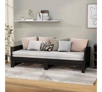 Day Bed Pull-Out Black Solid Pinewood 2x90x200 cm Space-Saving Sofa Convertible [EEK: A]